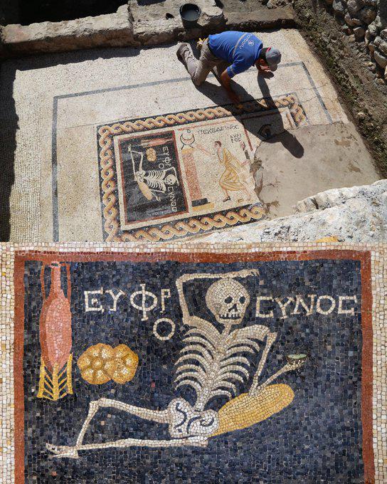 トルコで2400年前の骸骨モザイク発見！「人生楽しめ」ワロタ