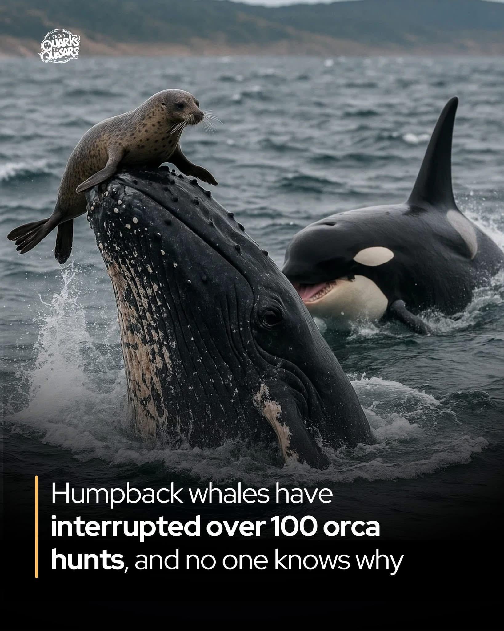 【鯨類戦争勃発】シャチの狩りを邪魔するザトウクジラさん、マジ天使！
