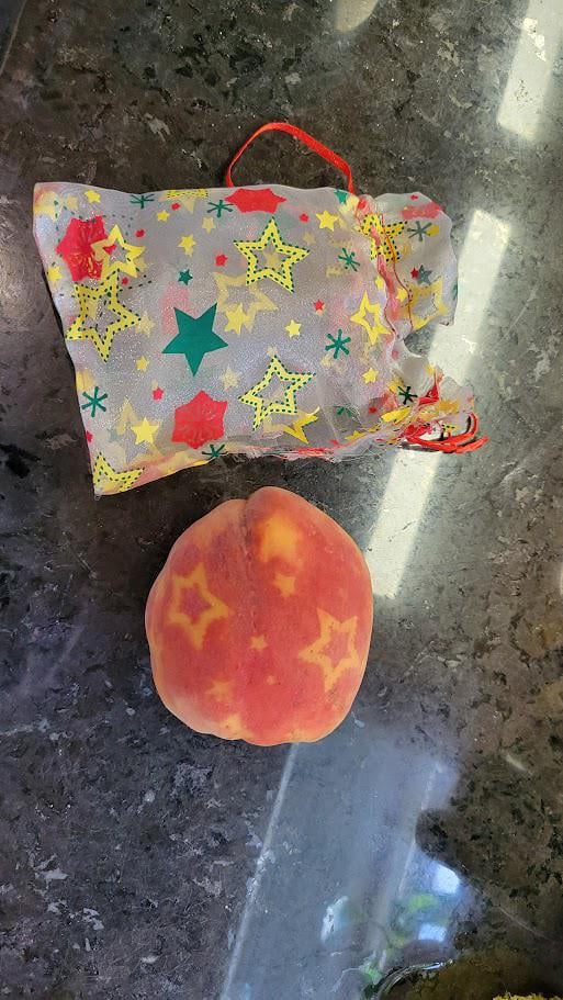 桃に袋かけたら模様が転写されて草