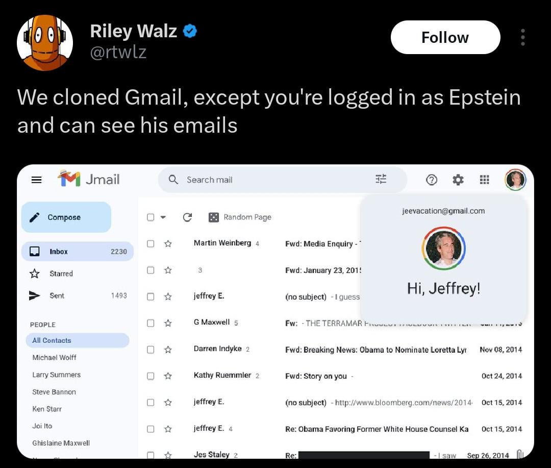Gmailそっくりサイト公開！エプスタインのメールが覗き見できる模様ｗｗｗ
